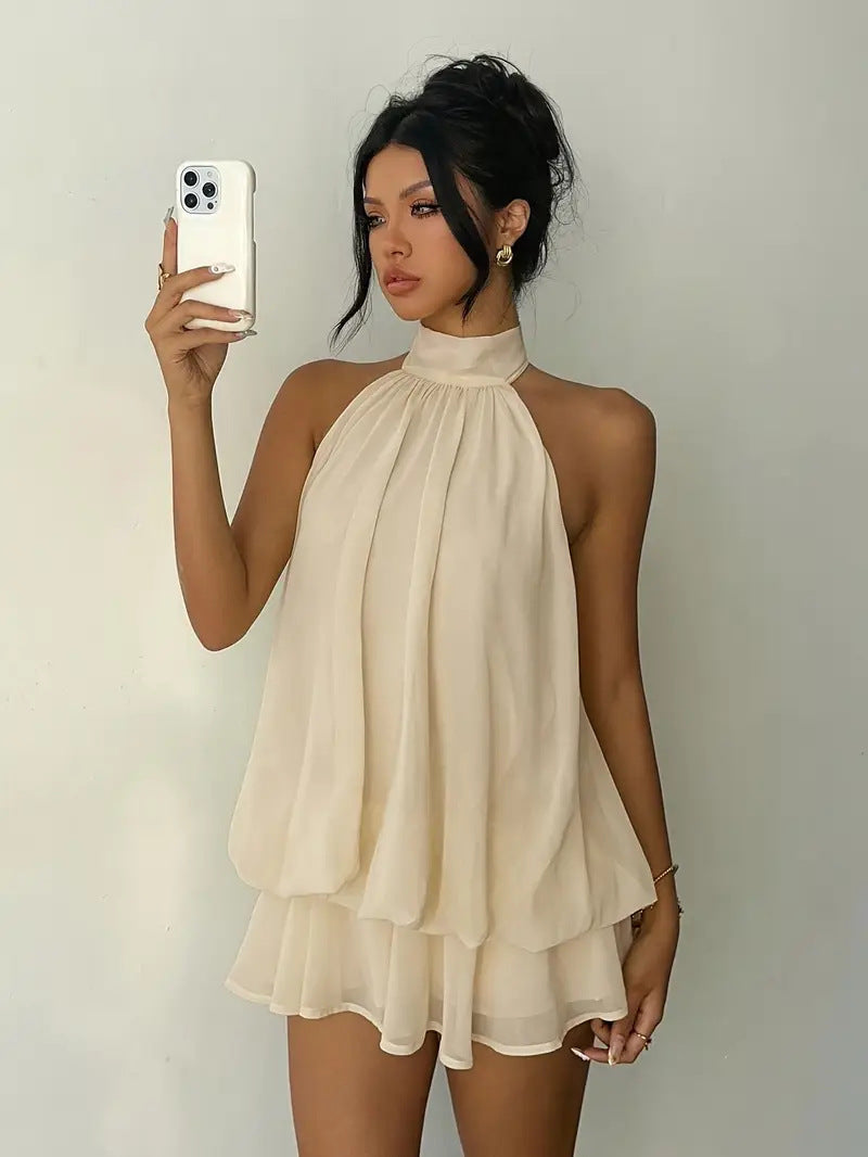 Halter Neck Ruffle Layered Mini Dress XF251328