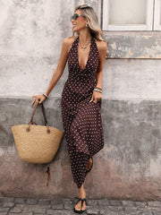 Polka Dot Halter Backless Maxi Dress XF251330