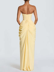 Strapless Draped High Slit Evening Dress XF251335