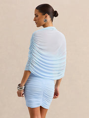 Ruched Strapless Detachable Cape Mini Dress XF251343