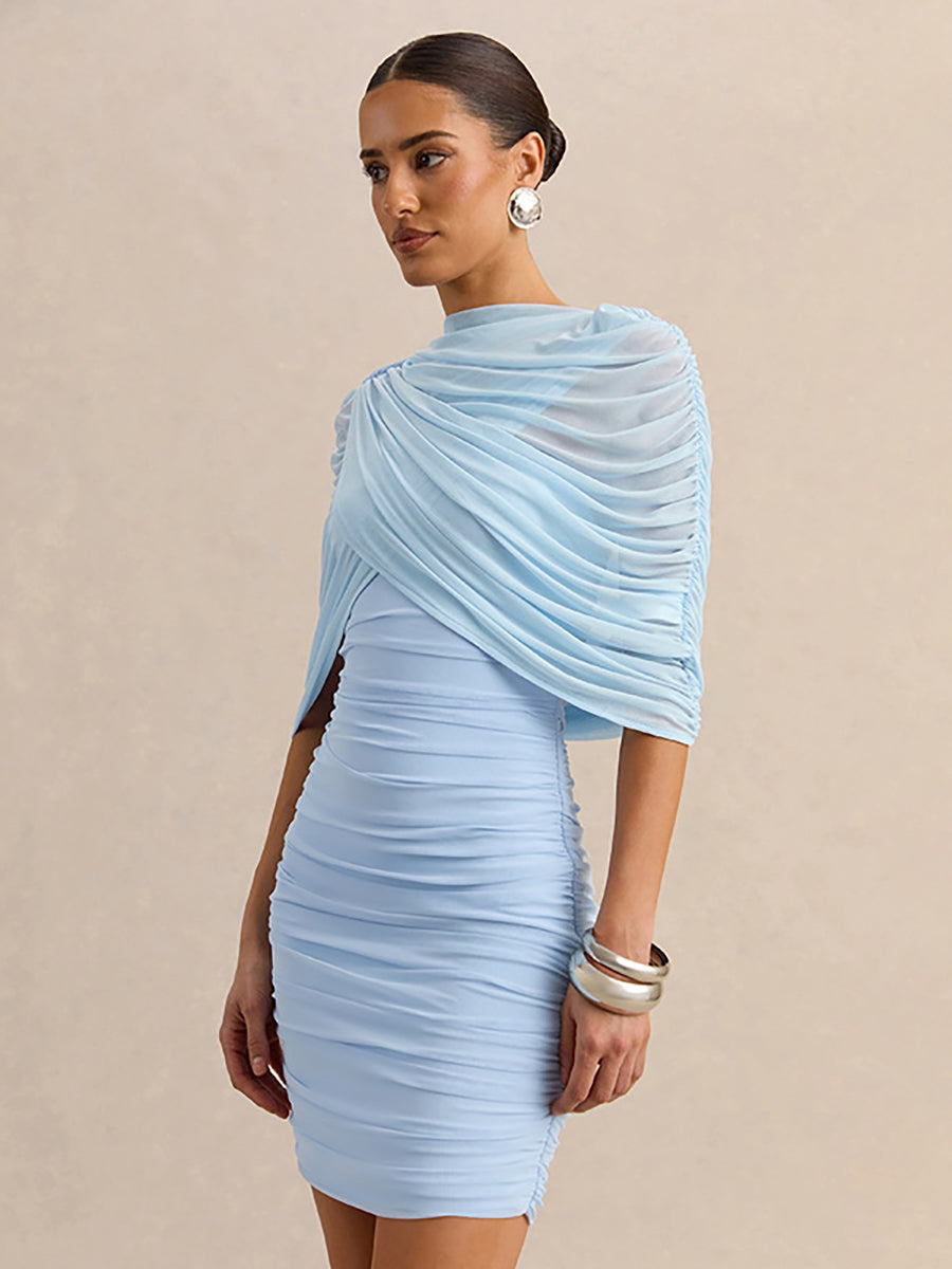 Ruched Strapless Detachable Cape Mini Dress XF251343
