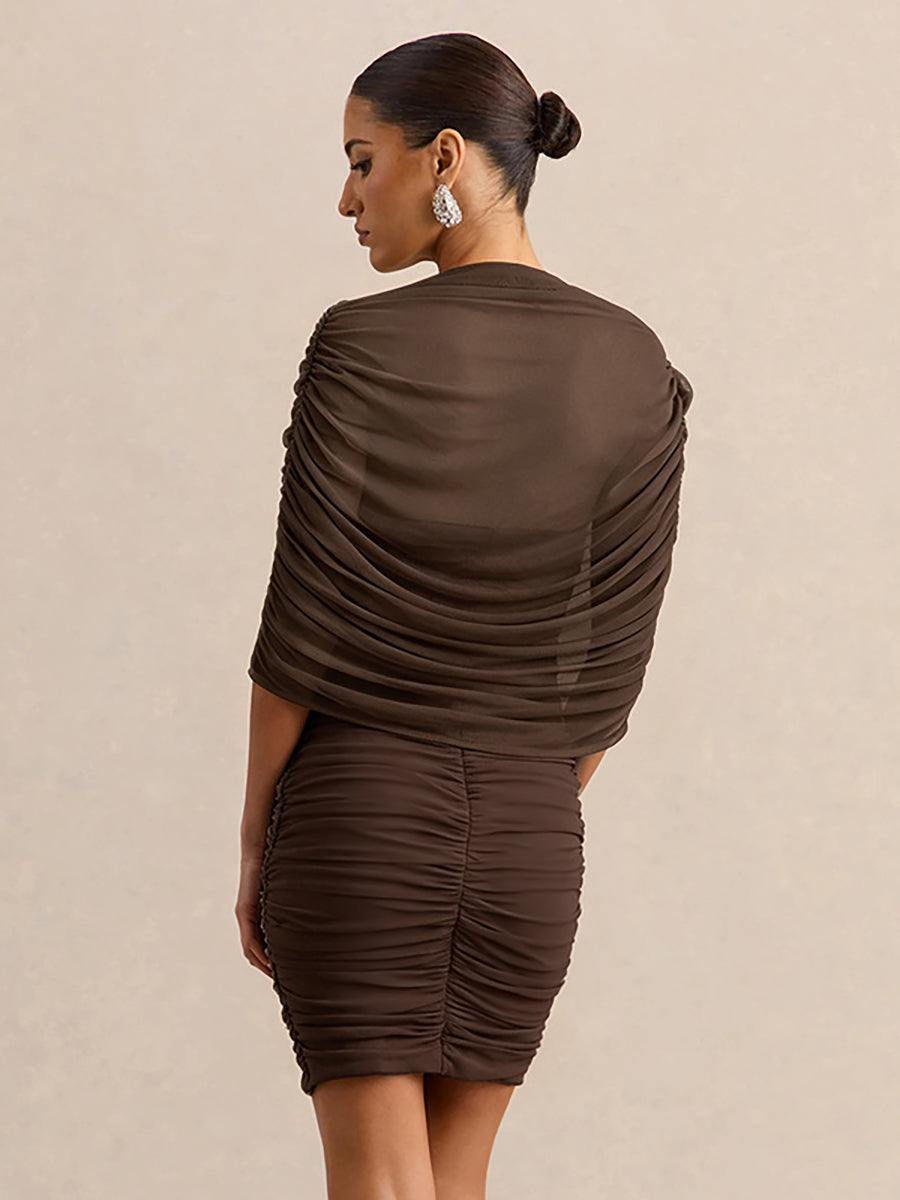 Ruched Strapless Detachable Cape Mini Dress XF251343
