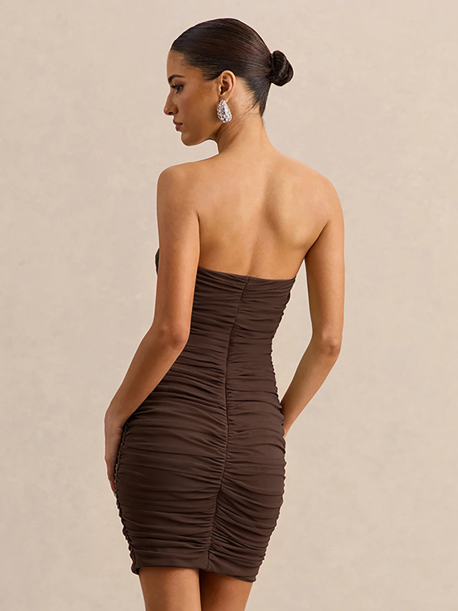 Ruched Strapless Detachable Cape Mini Dress XF251343