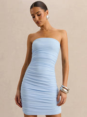 Ruched Strapless Detachable Cape Mini Dress XF251343