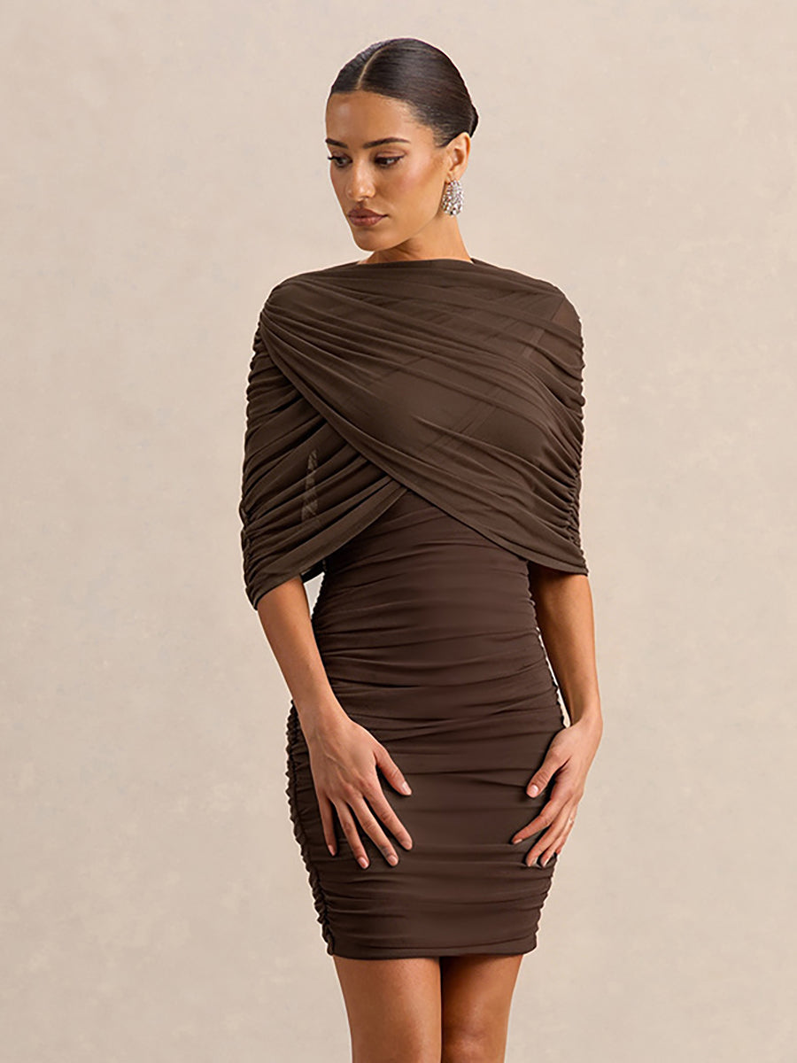 Ruched Strapless Detachable Cape Mini Dress XF251343