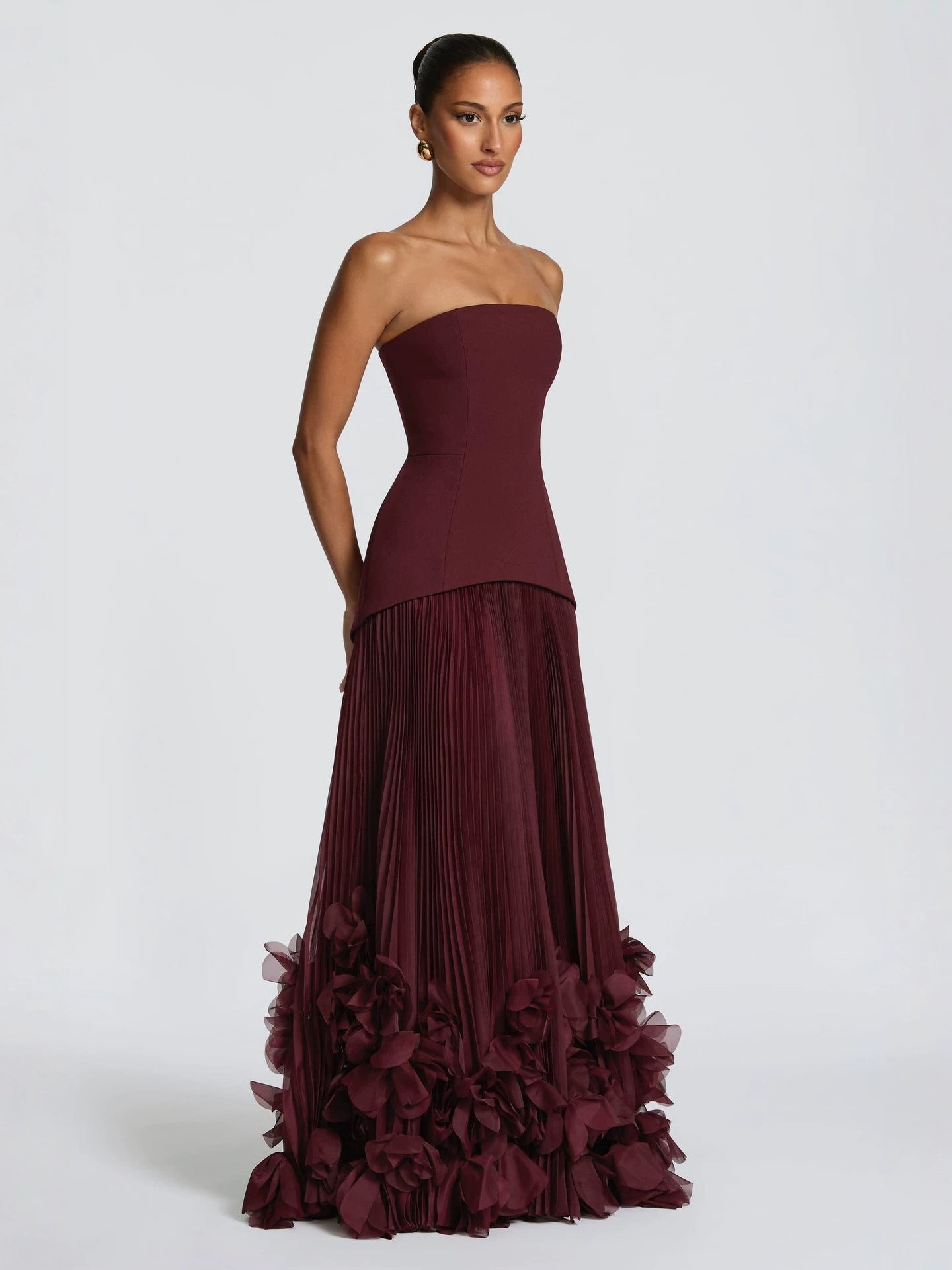Strapless Floral A-line Formal Dress