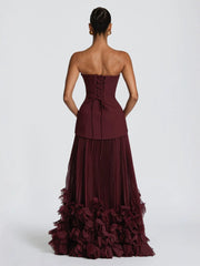 Strapless Floral A-line Formal Dress