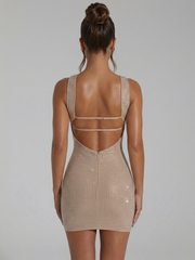 Nude Choker Strapless Rhinestone Bodycon Mini Party Dress XF251361