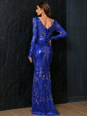 Sequin V-neck Mermaid Formal Dress XH1683