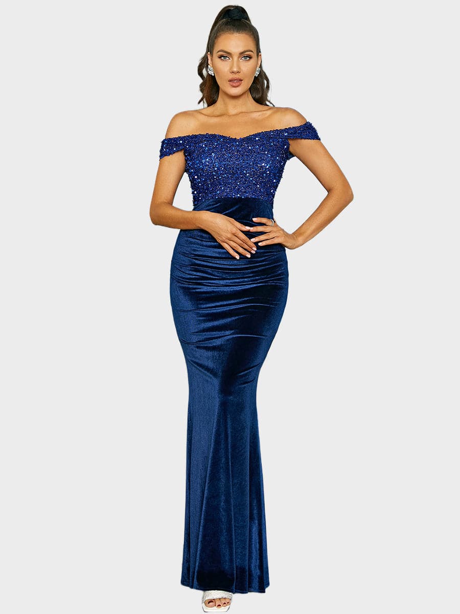Off Shoulder Velvet Mermaid Cocktail Dress XJ1625
