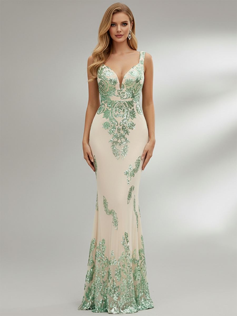 Sleeveless Mermaid Sequin Gown Dress XJ1747