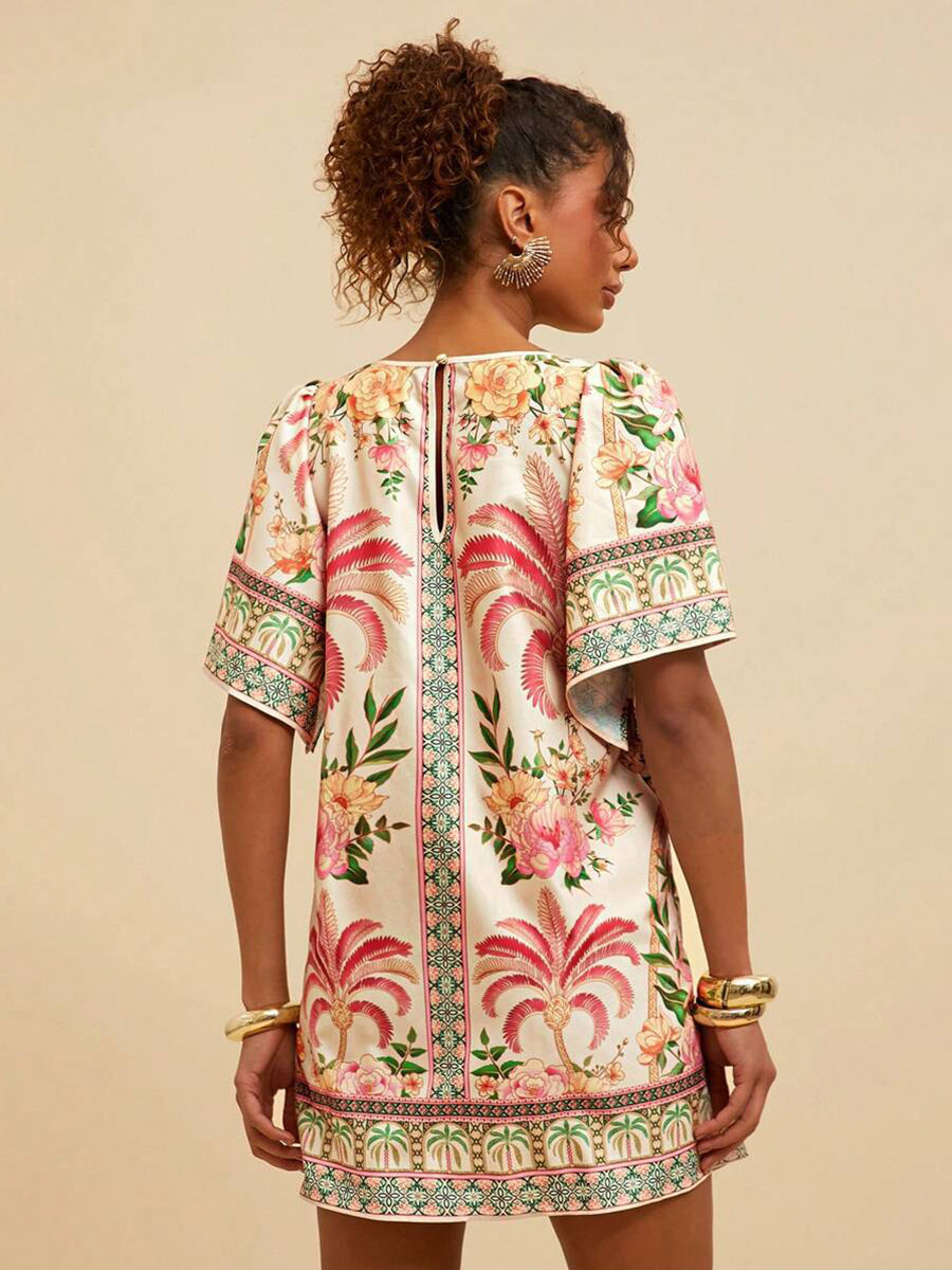 Tropical Print Short Sleeve Mini Vacation Dress YF25528