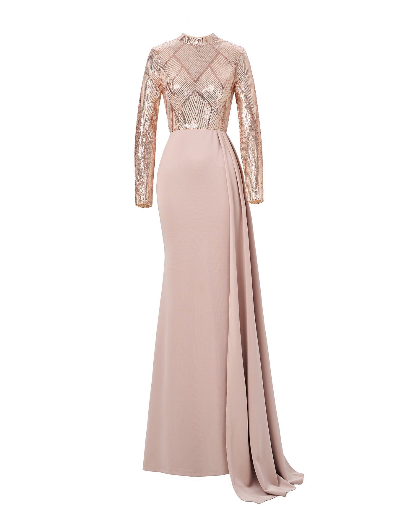 Draping Long Sleeve Sequin Formal Dress M02153