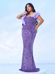 Plus Sleeveless Purple Mermaid Formal Dress PRJ10811