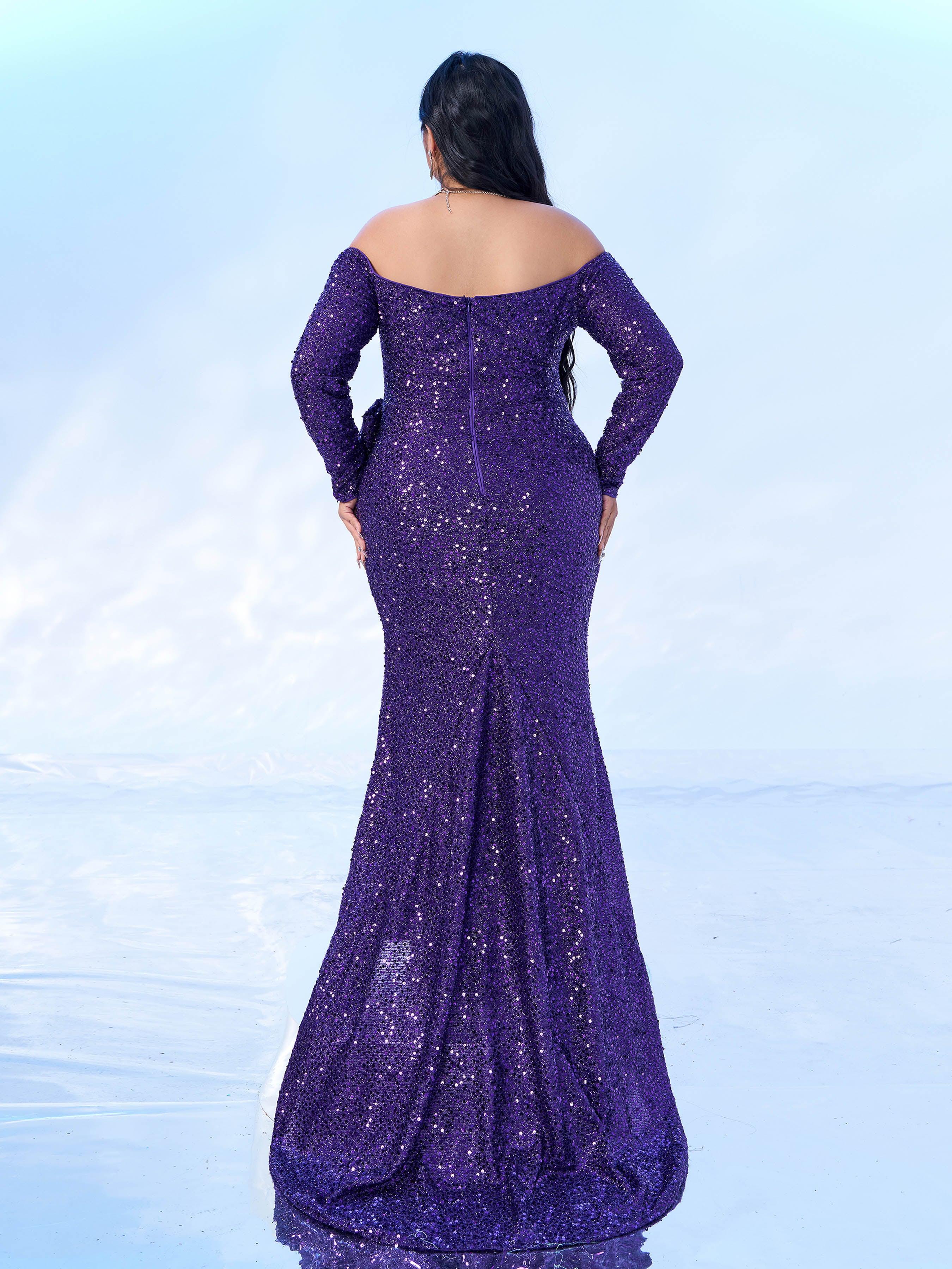 Plus Size Off The Shoulder Bow Knot Split Maxi Evening Dress PXH2122
