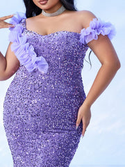 Plus Sleeveless Purple Mermaid Formal Dress PRJ10811