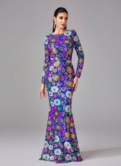 Crew Neck Floral Sequin Dress RJ10987