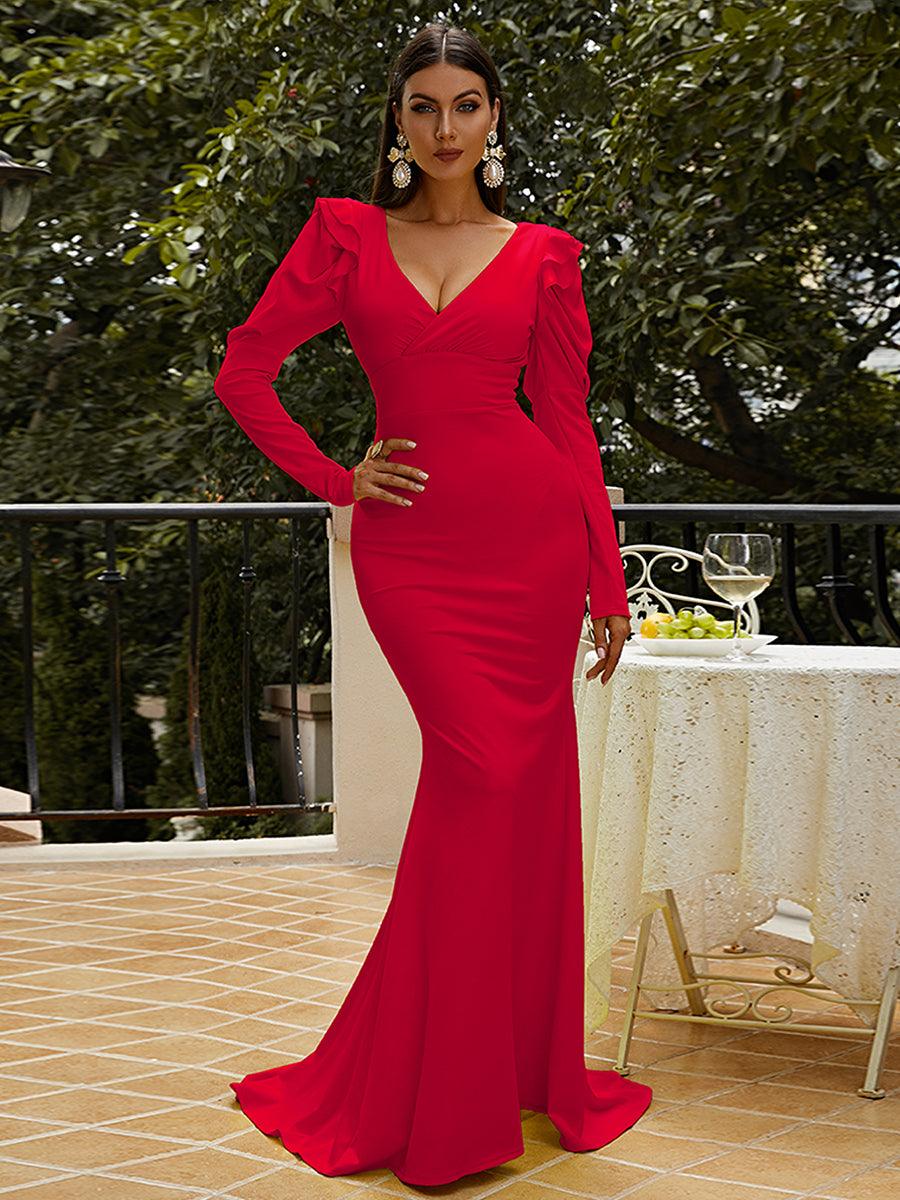 Puff Sleeve Mermaid Maxi Dress M02080