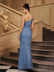 Glam One-Shoulder Sequin Slit Prom Dress GM01059
