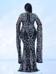 Plus Long Sleeve Mermaid Sequin Maxi Dress PMES00404