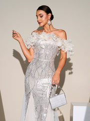 Off Shoulder Appliqued Sequin Mermaid Dress RJ11867