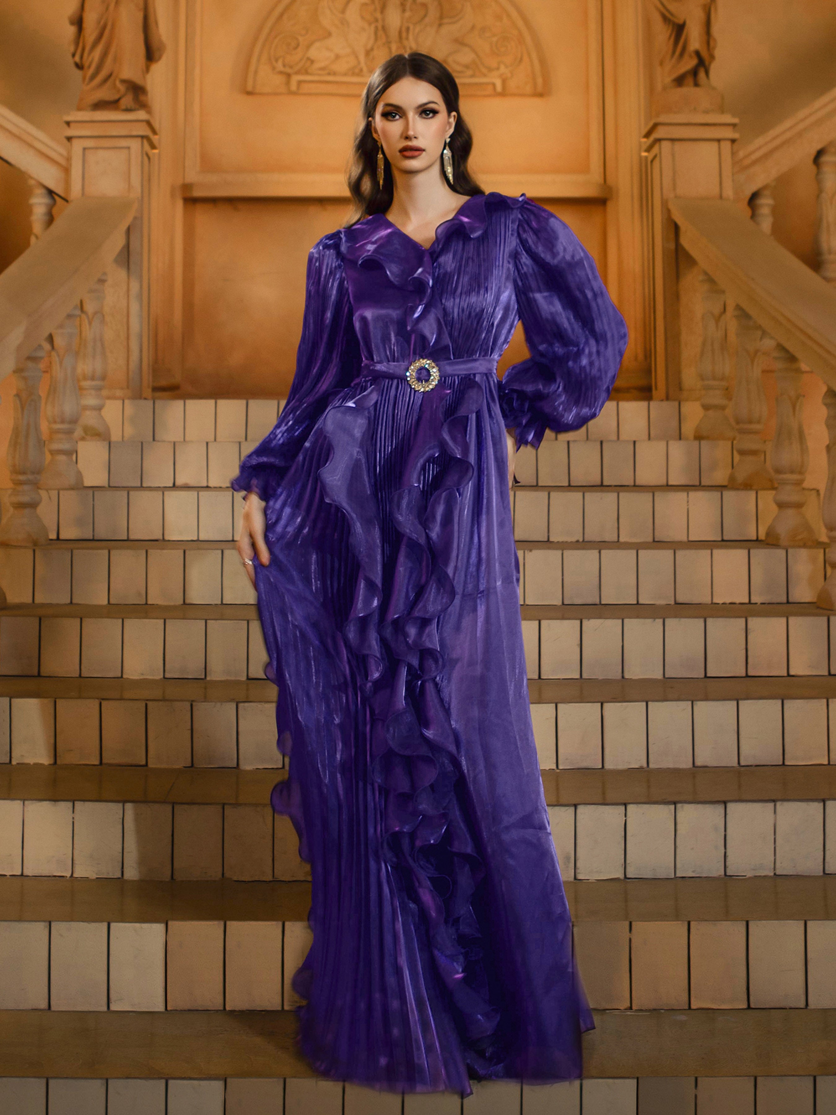 Purple Ruffled A-line Layer Prom Dress DH80483