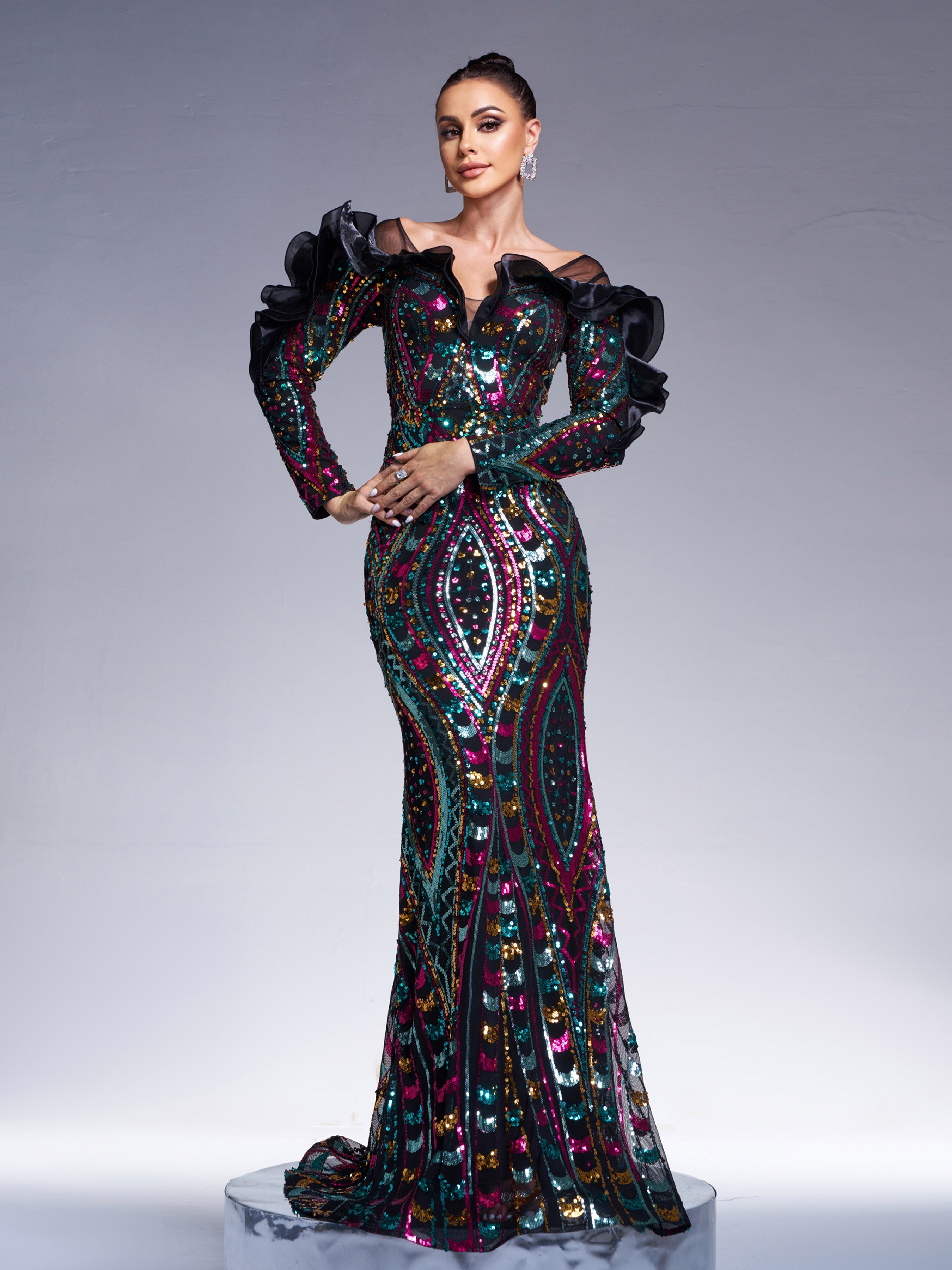 Ruffled Sequin Mermaid Formal Dress DH80242
