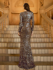 Gold Sequin Long Sleeve Prom Dress GM00775