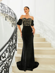 Off Shoulder Velvet Evening Dress WY104
