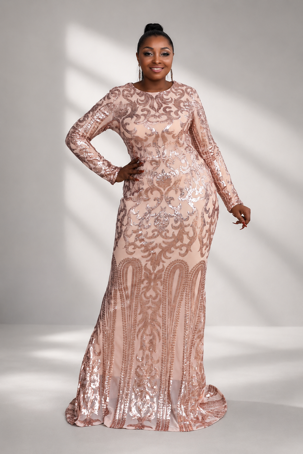 Plus Mermaid Hem Sequin Prom Dress P0017