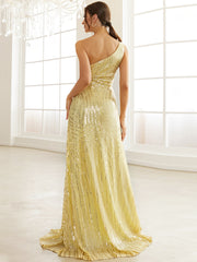 Yellow Sequin One Shoulder Prom Dress XJ1534
