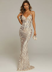 Sexy V-Neck Spaghetti Strap Backless Mermaid Evening Gown M01737
