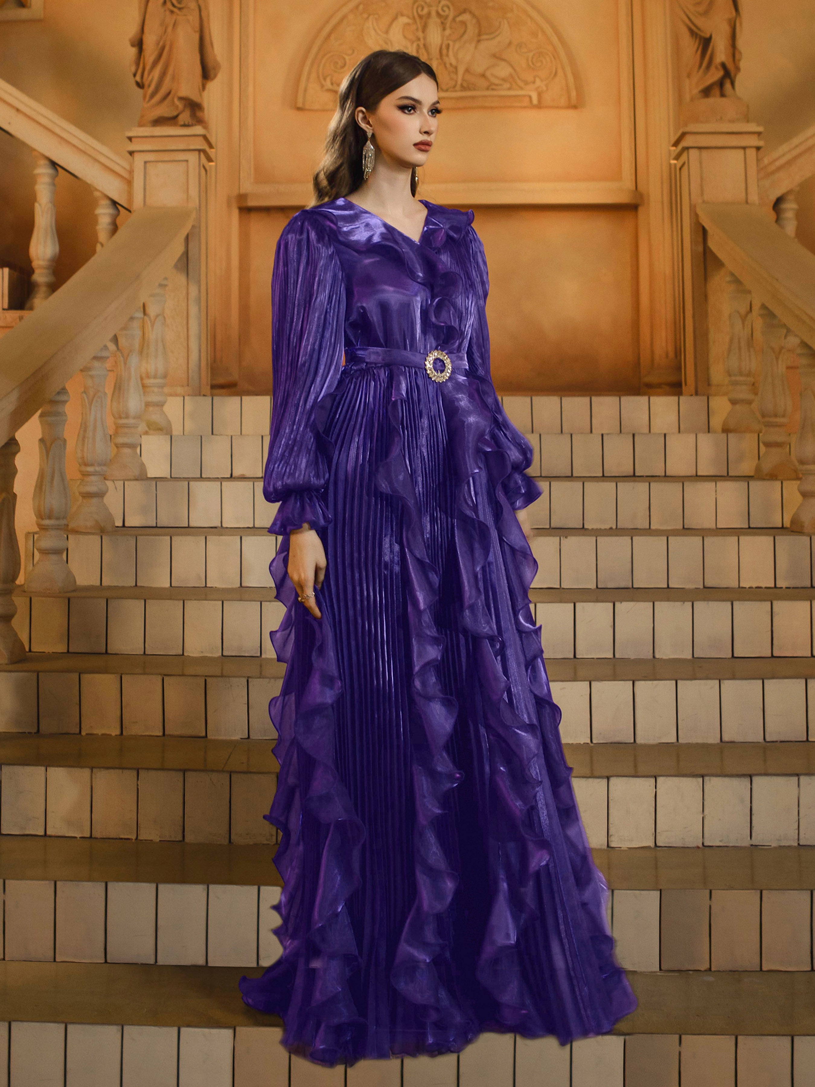 Purple Ruffled A-line Layer Prom Dress DH80483
