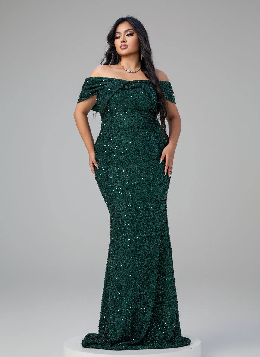 Plus Size Off Shoulder Sequin Mermaid Dress PWY108