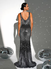 V-neck Mermaid Sequin Evening Dress RJ11510