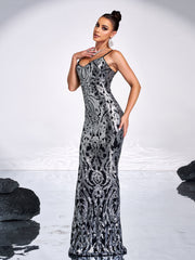 Spaghetti V-neck Sequin Mermaid Cocktail Dress M0808
