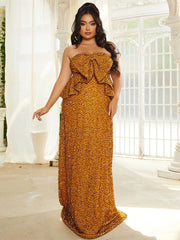Plus Size Ruffle Bow Sequin Ginger Evening Dress PJM022L