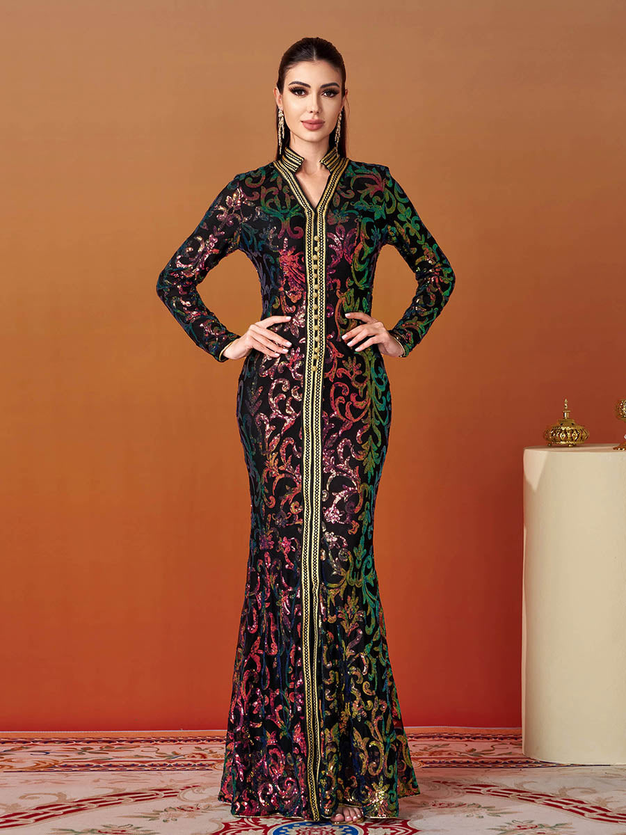 Long Sleeve Mermaid Sequin Maxi Dress MES00427