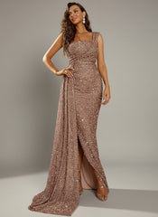 One Shoulder Draped Sequin Dress XJ1621