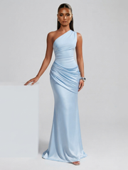 One Shoulder Ruched Maxi Evening Dress