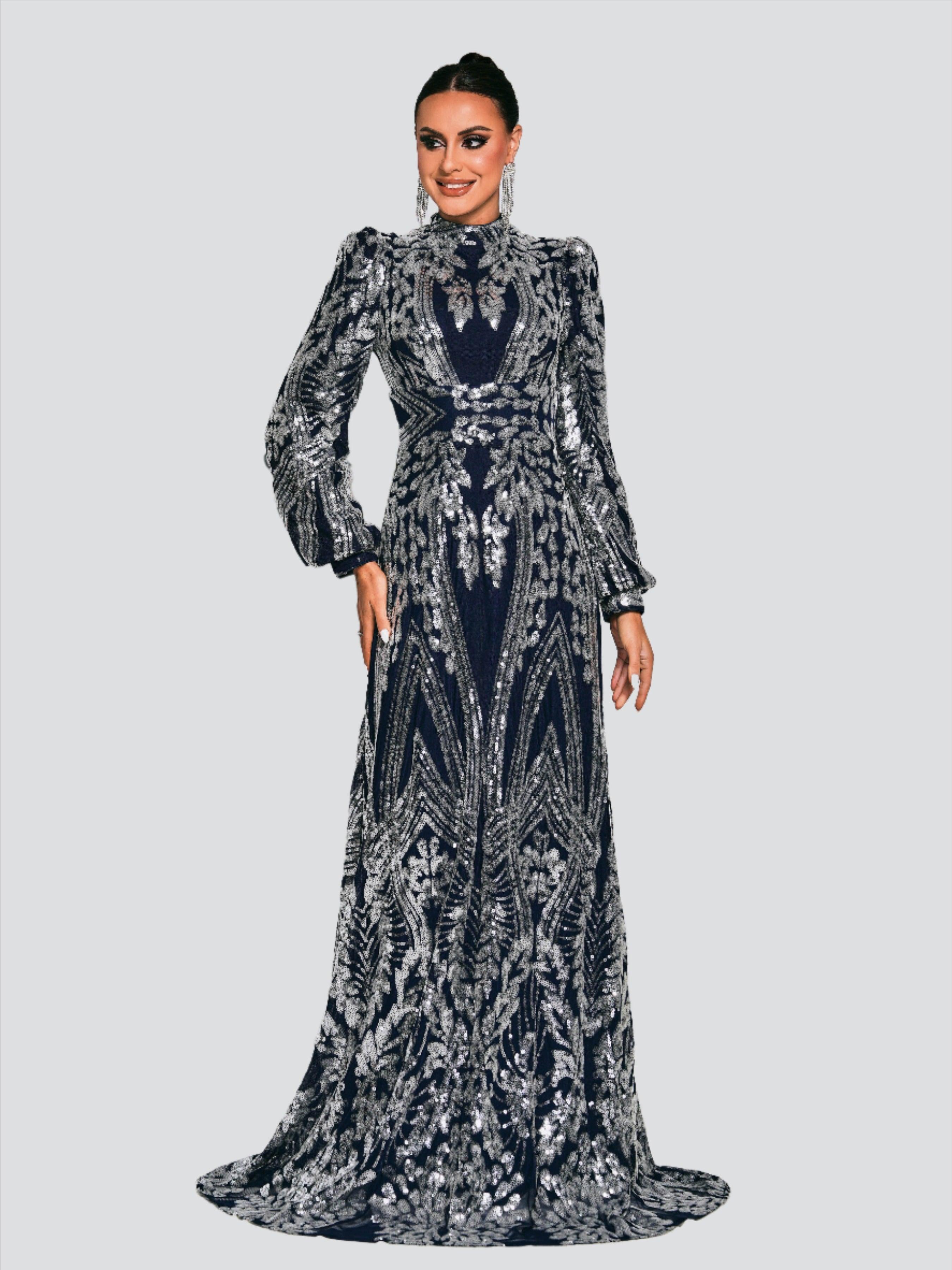 Long Sleeve Sequin Traditional Dress RJ0068
