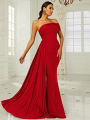 Red Off Shoulder Draping Formal Dress XH2158
