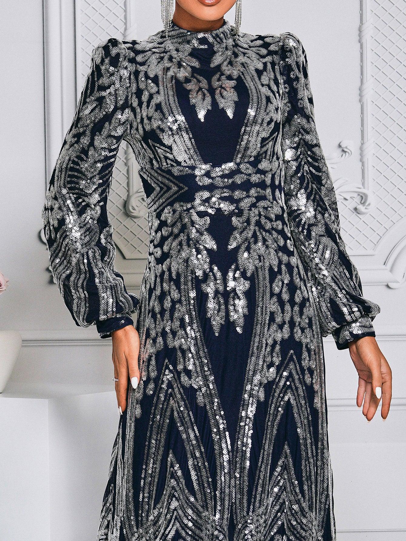 Long Sleeve Sequin Traditional Dress RJ0068