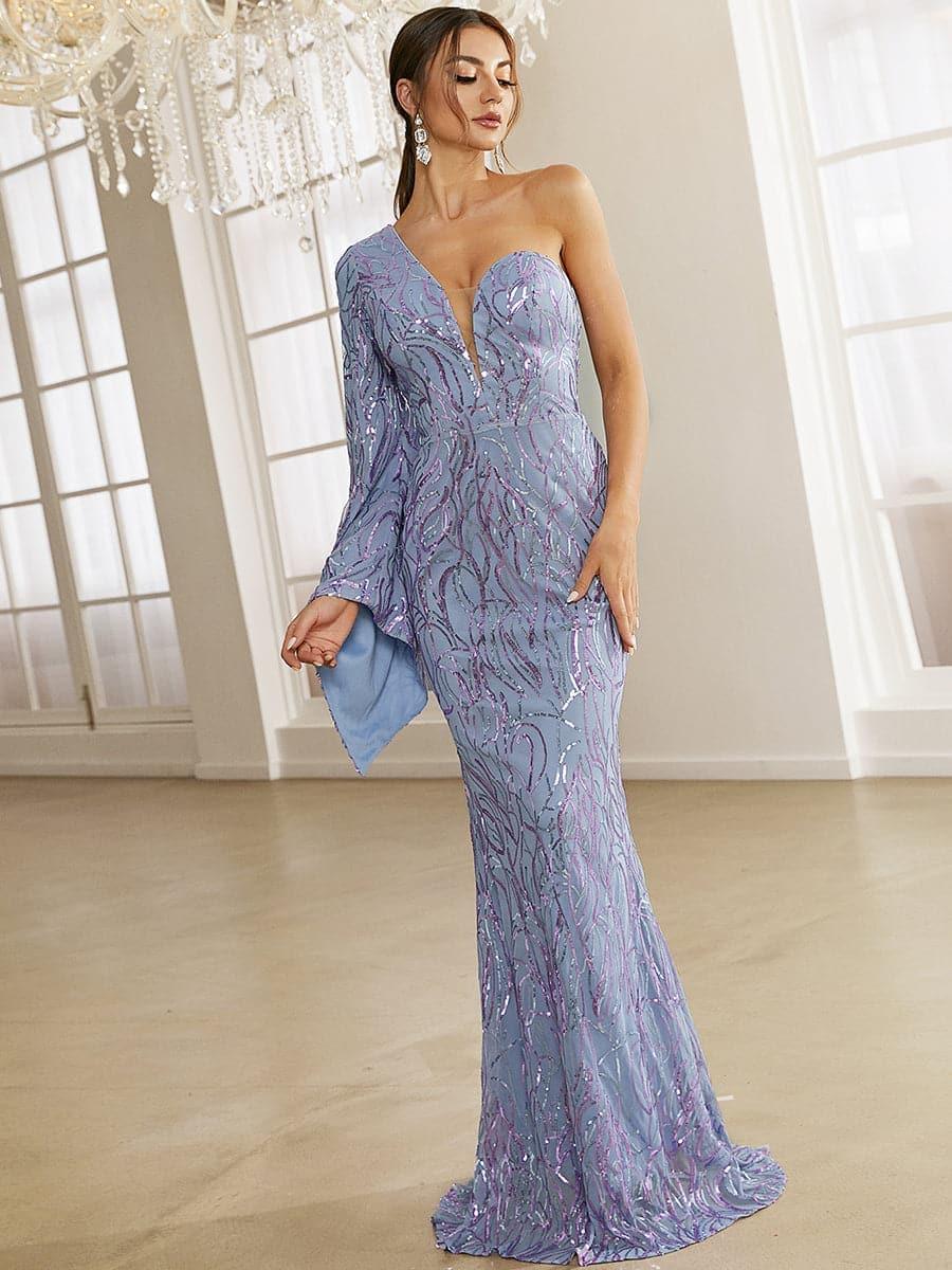 Sweetheart One Shoulder Off Purple Sequin Prom Dress XH2277