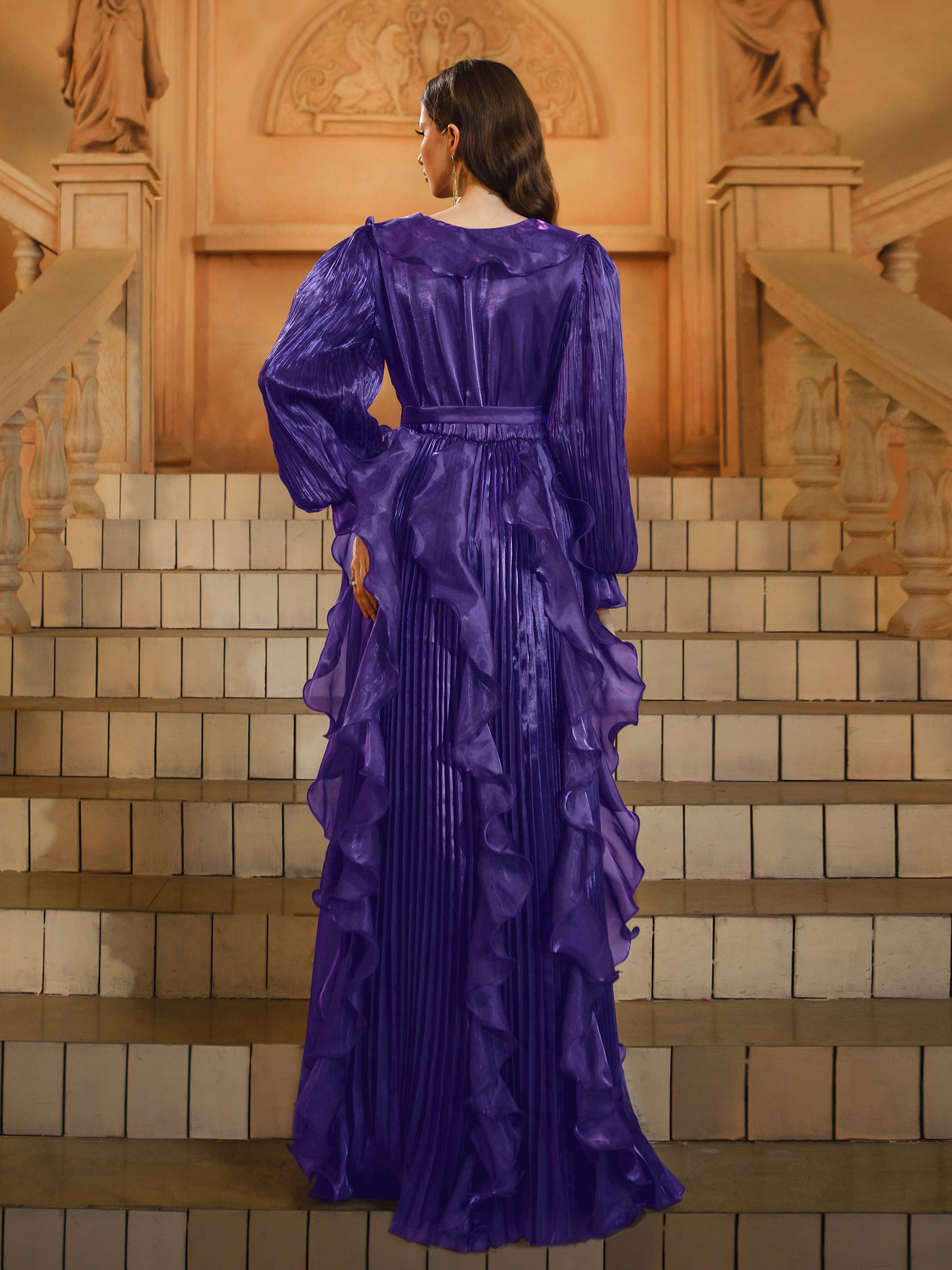 Purple Ruffled A-line Layer Prom Dress DH80483