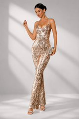 Deep V Neck Sequin Spaghetti Strap Jumpsuit RH30064