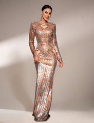 Backless Crew Neck Rosegold Sequin Dress RJ10456