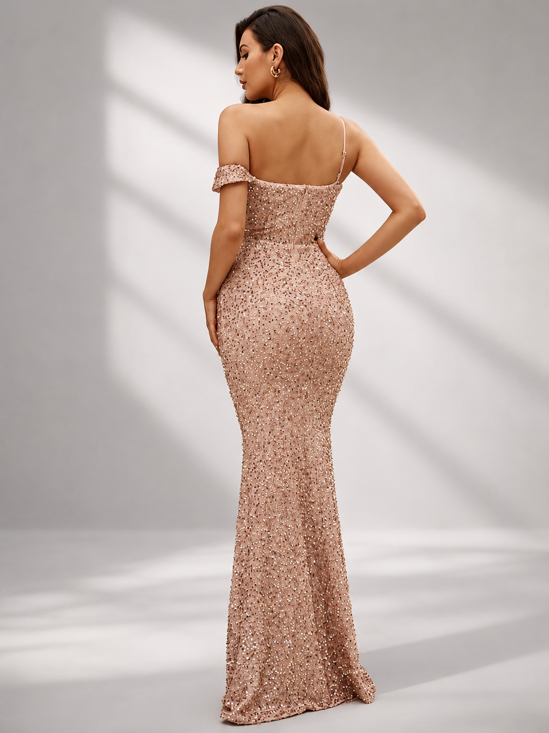 Off Shoulder Sequin Mermaid Maxi Evening Dress XJ1764