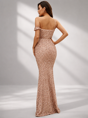 Off Shoulder Sequin Mermaid Maxi Evening Dress XJ1764