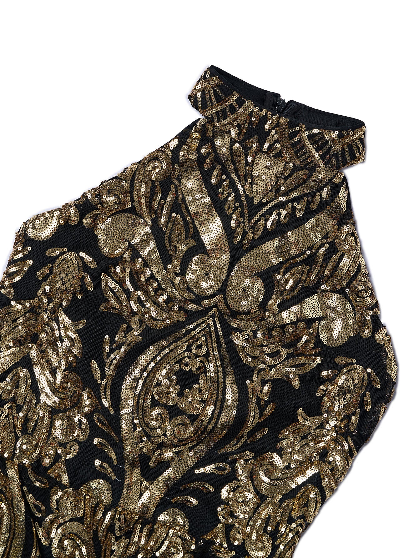 Halterneck Damask Sequin Bodycon Mini Dress FT19757